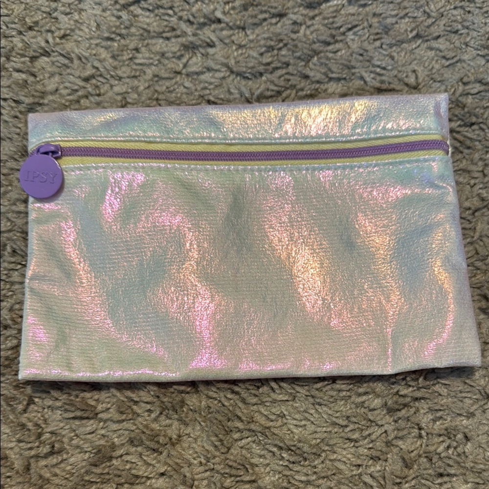 Ipsy Iridescent Pink Cosmetic Bag with Purple Zipper
